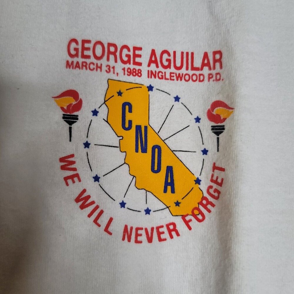 George Aguilar We Will Never Forget XL White TShirt Single Stitch Inglewood PD